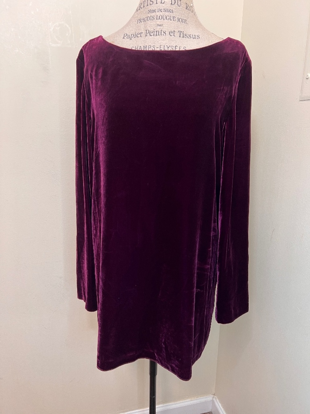 DANA B & KAREN velvet wine/plum stretch tunic Plus Size 14 RARE FIND!